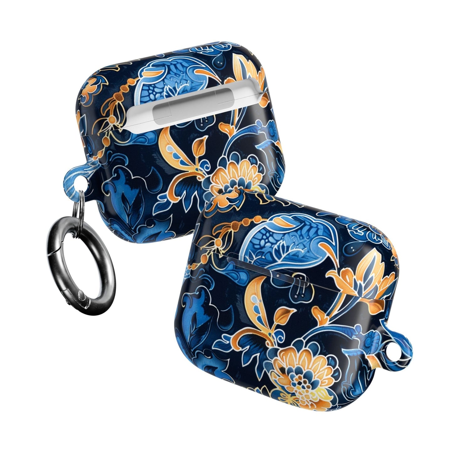 Floral Navy Blue AirPod Case — Elegant Yellow & Blue Flower Protective Cover - DIGITAL X