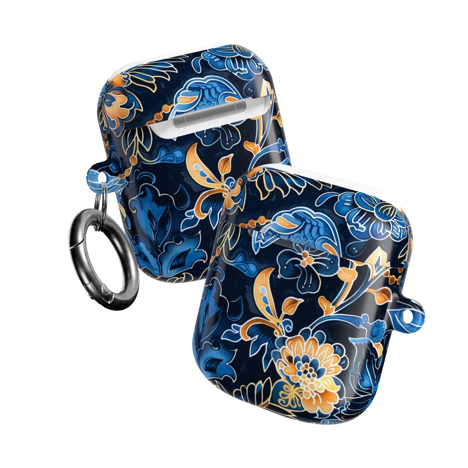 Floral Navy Blue AirPod Case — Elegant Yellow & Blue Flower Protective Cover - DIGITAL X