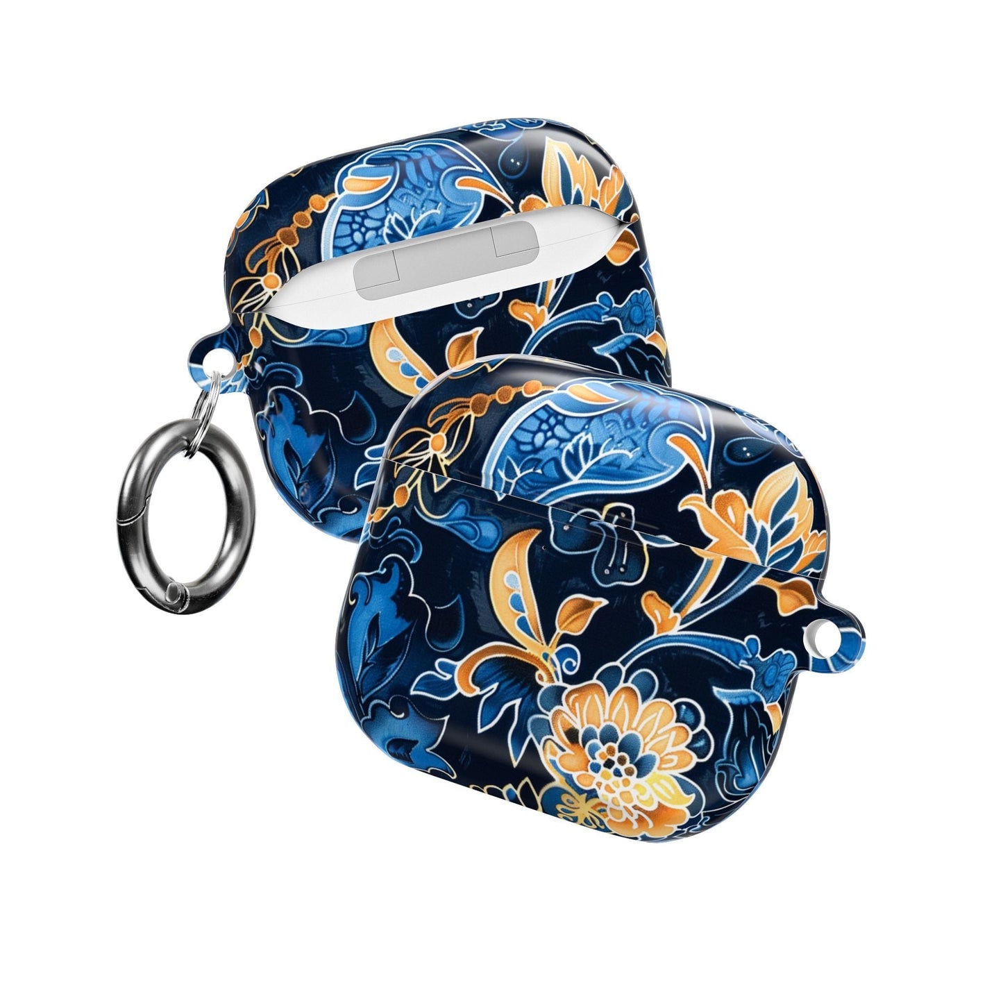 Floral Navy Blue AirPod Case — Elegant Yellow & Blue Flower Protective Cover - DIGITAL X