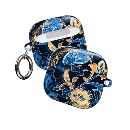 Floral Navy Blue AirPod Case — Elegant Yellow & Blue Flower Protective Cover - DIGITAL X
