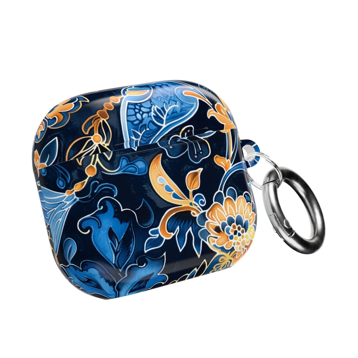 Floral Navy Blue AirPod Case — Elegant Yellow & Blue Flower Protective Cover - DIGITAL X