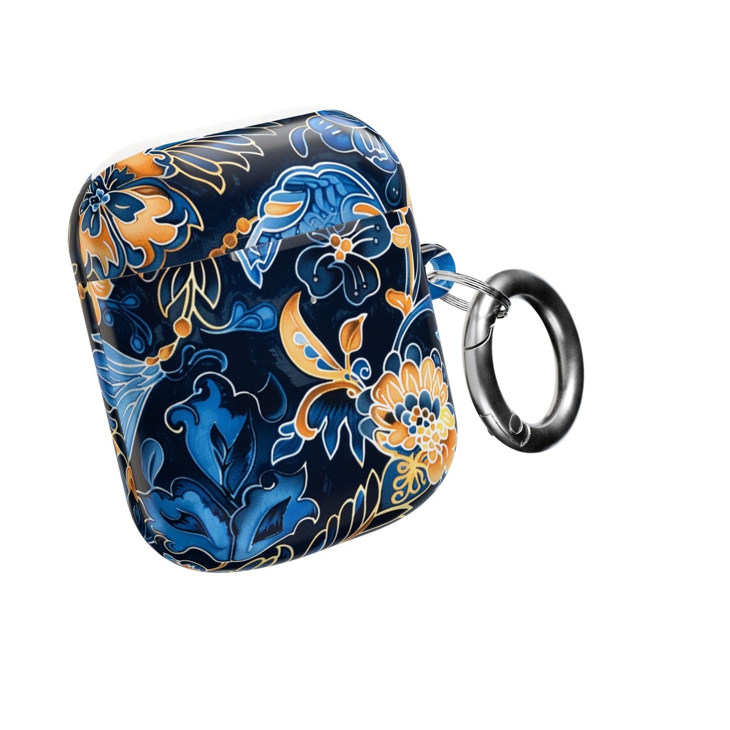 Floral Navy Blue AirPod Case — Elegant Yellow & Blue Flower Protective Cover - DIGITAL X