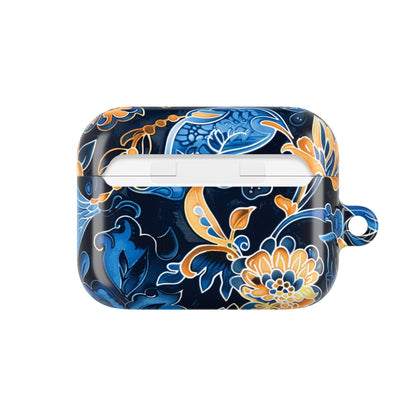 Floral Navy Blue AirPod Case — Elegant Yellow & Blue Flower Protective Cover - DIGITAL X