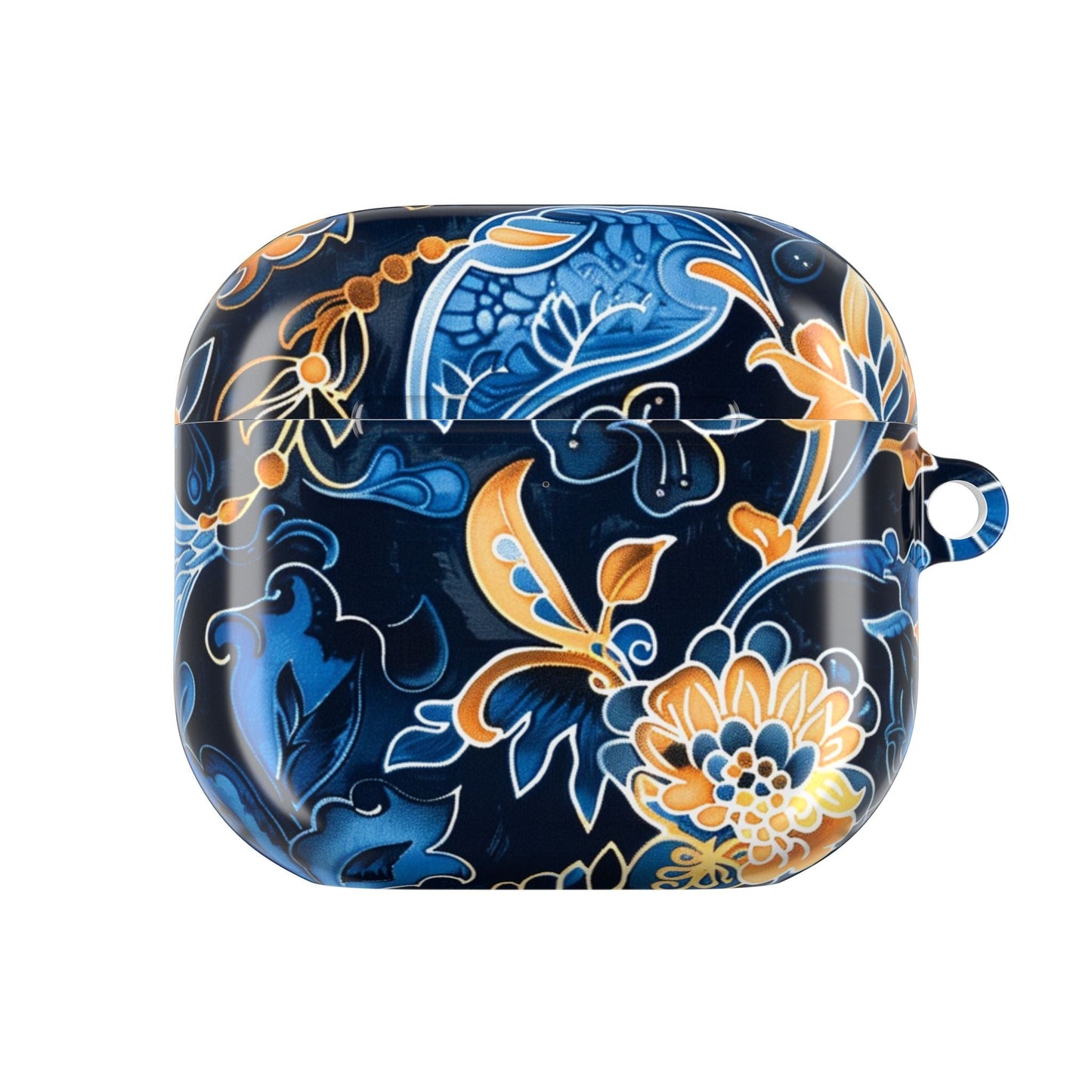 Floral Navy Blue AirPod Case — Elegant Yellow & Blue Flower Protective Cover - DIGITAL X