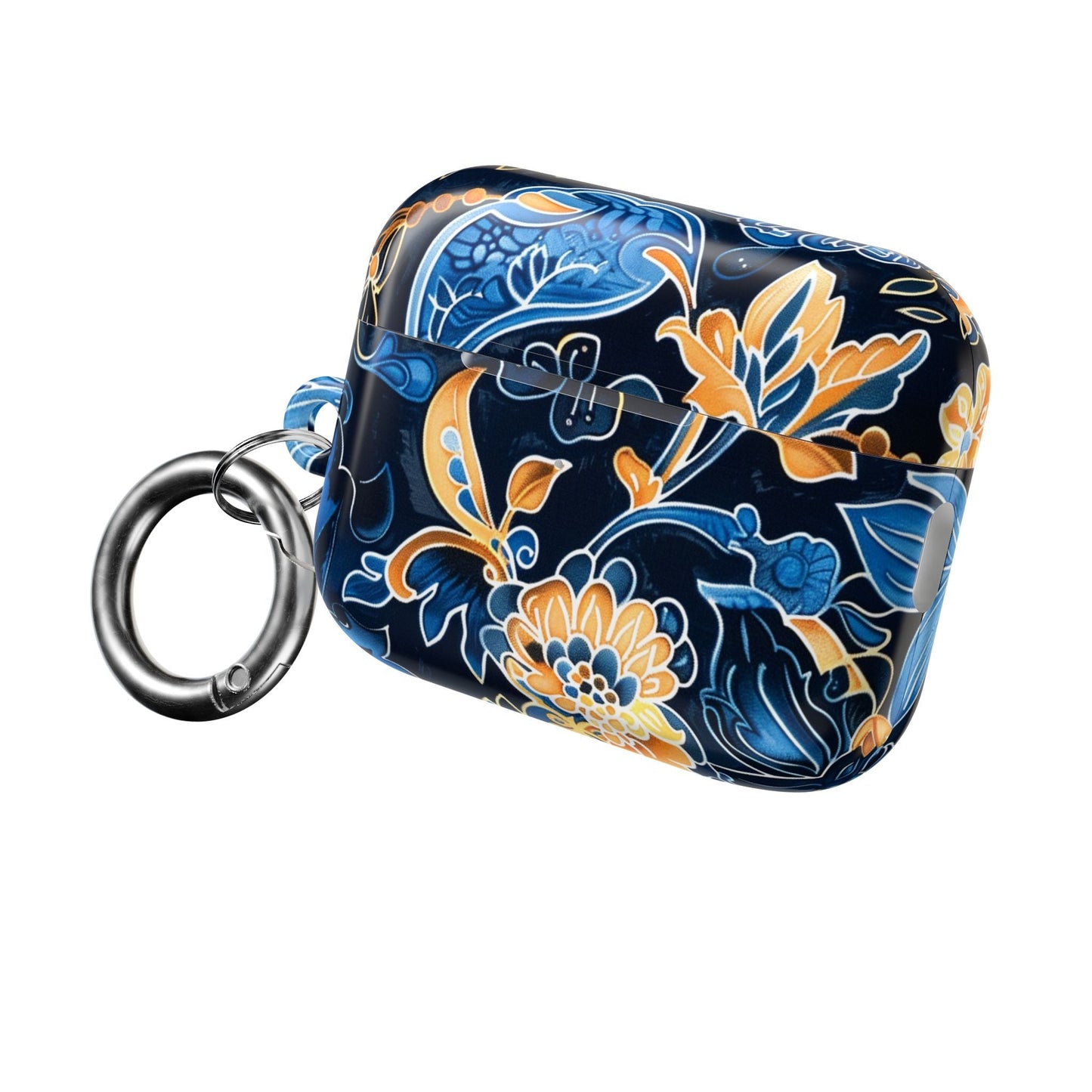 Floral Navy Blue AirPod Case — Elegant Yellow & Blue Flower Protective Cover - DIGITAL X