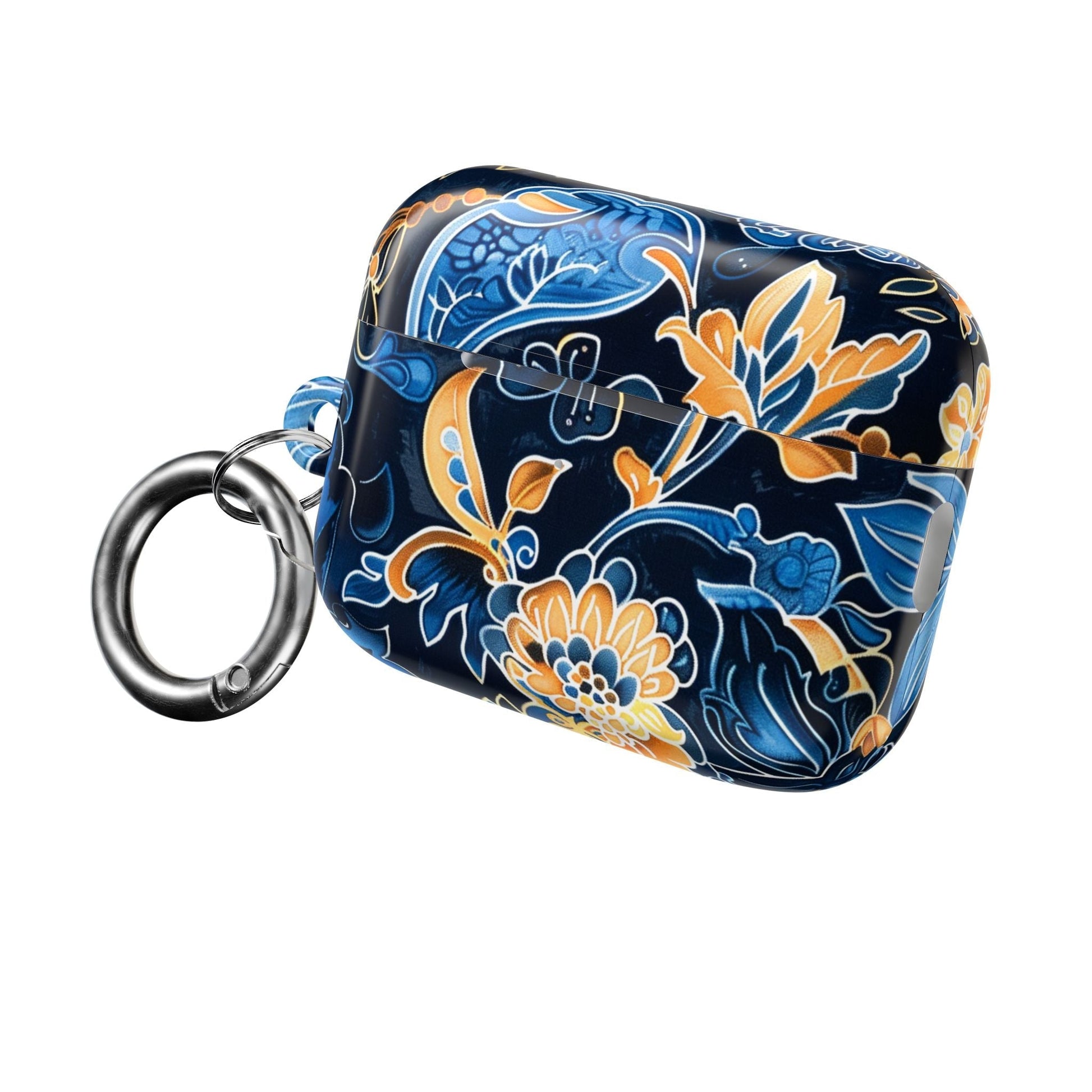 Floral Navy Blue AirPod Case — Elegant Yellow & Blue Flower Protective Cover - DIGITAL X