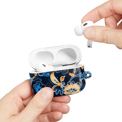 Floral Navy Blue AirPod Case — Elegant Yellow & Blue Flower Protective Cover - DIGITAL X