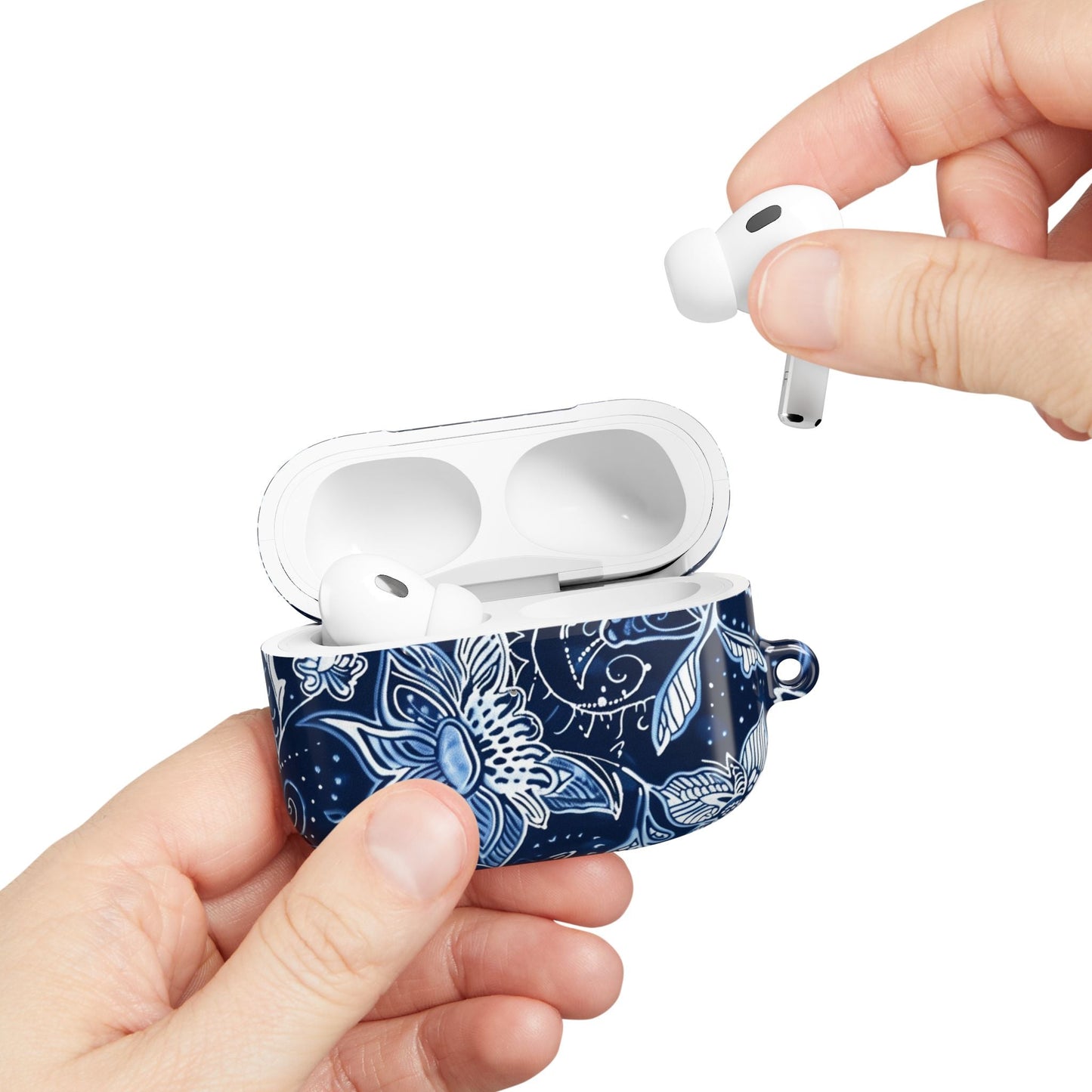 Floral Navy Blue AirPod Case — Paisley Lotus Protective Cover - DIGITAL X