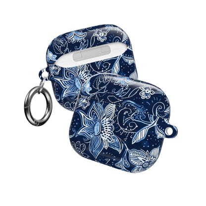 Floral Navy Blue AirPod Case — Paisley Lotus Protective Cover - DIGITAL X