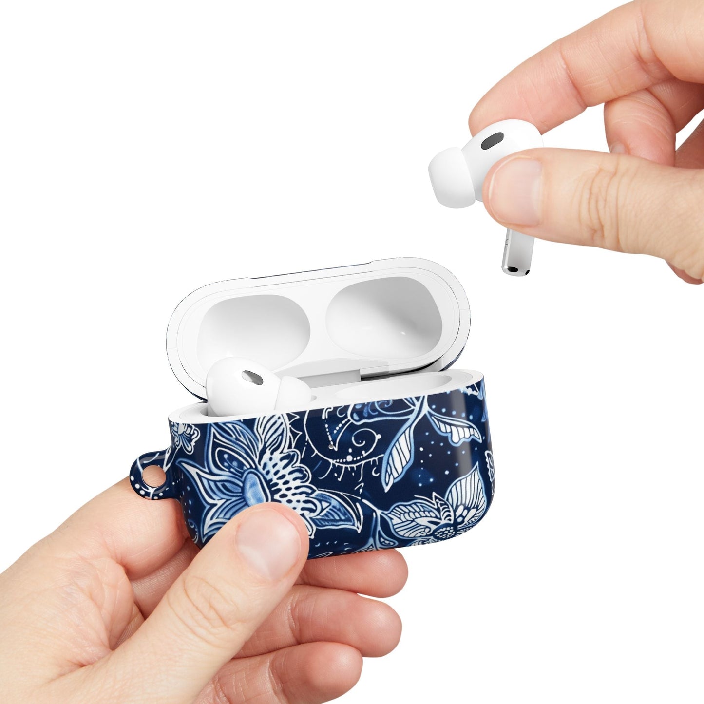 Floral Navy Blue AirPod Case — Paisley Lotus Protective Cover - DIGITAL X