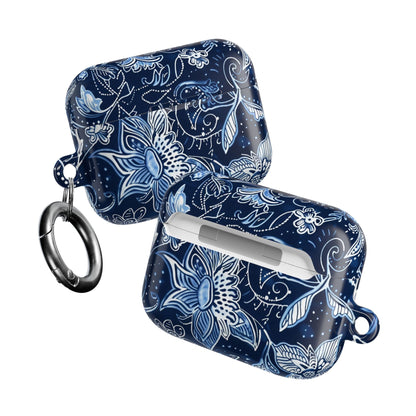 Floral Navy Blue AirPod Case — Paisley Lotus Protective Cover - DIGITAL X