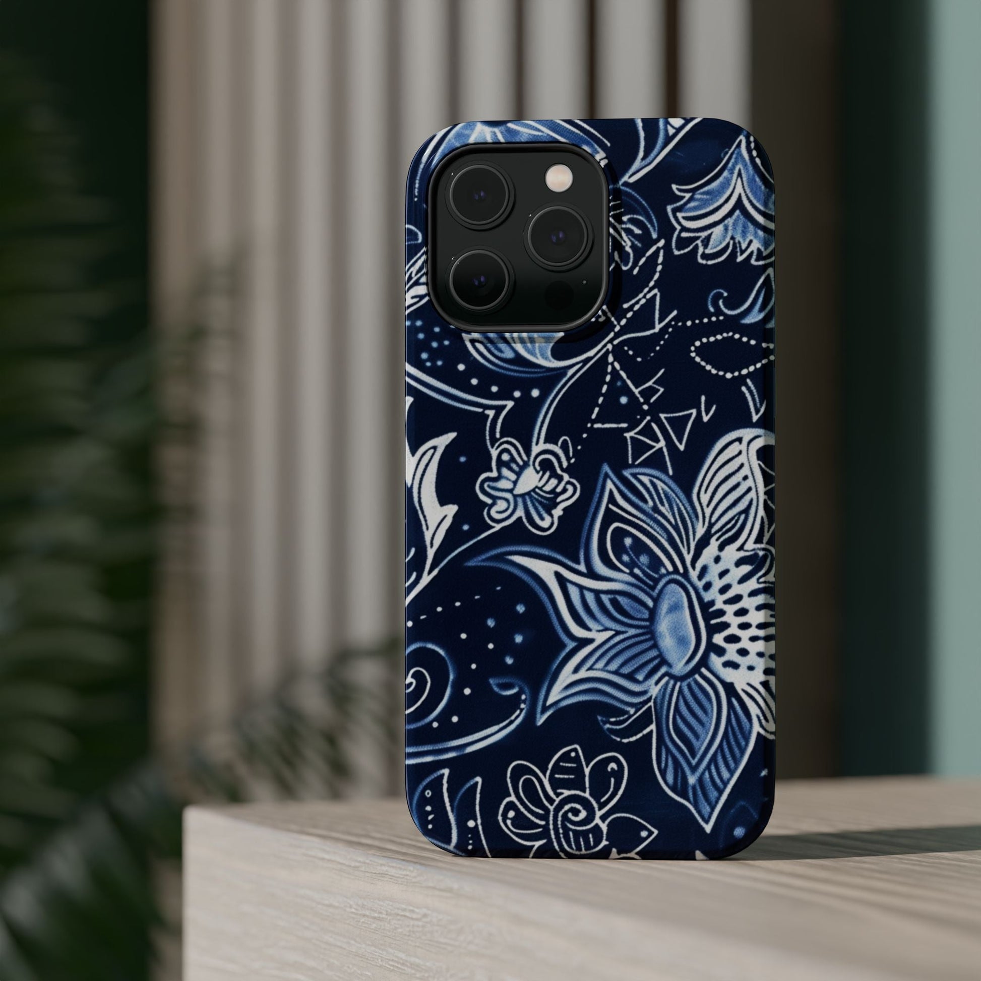 Floral Navy Magnetic Impact - Resistant Phone Case — Blue Paisley Protection - DIGITAL X