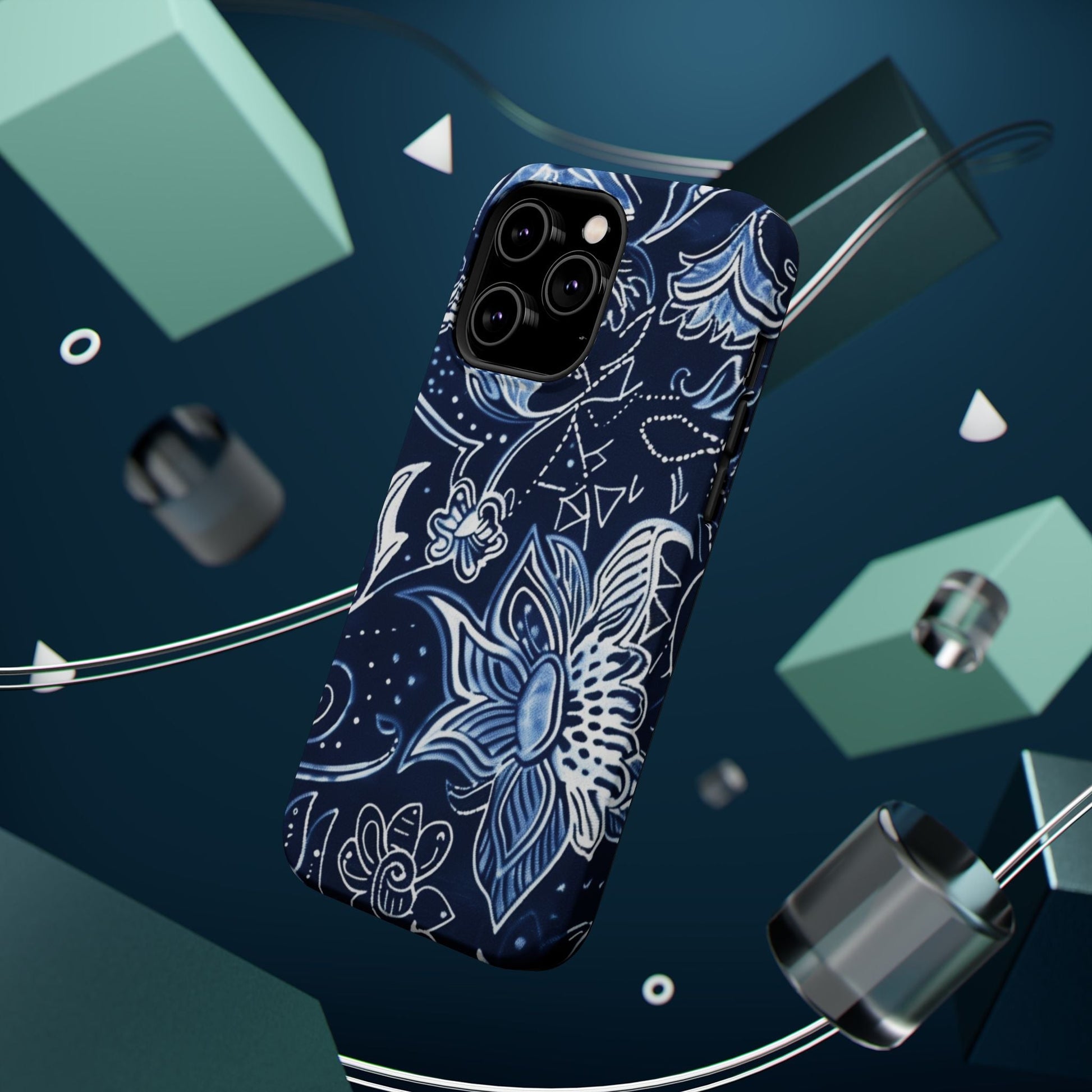 Floral Navy Magnetic Impact - Resistant Phone Case — Blue Paisley Protection - DIGITAL X