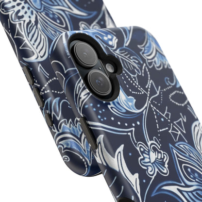 Floral Navy Magnetic Impact - Resistant Phone Case — Blue Paisley Protection - DIGITAL X