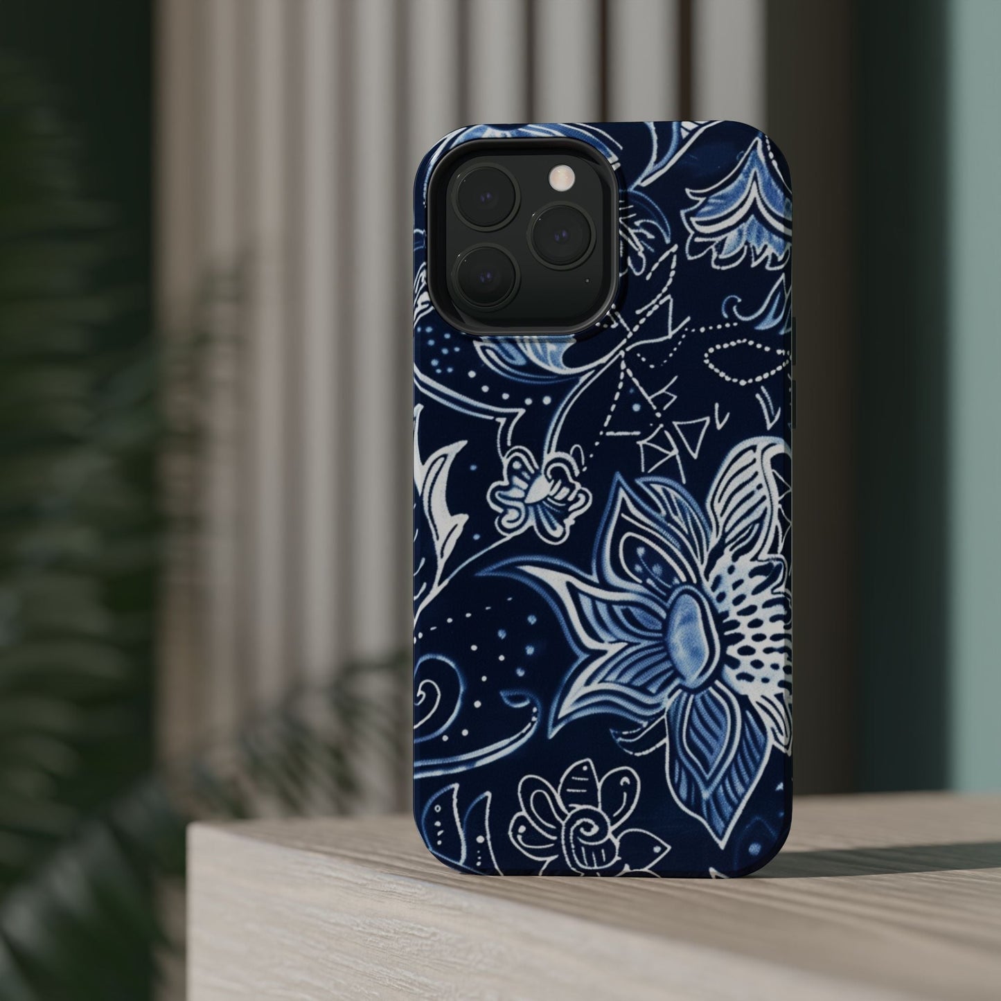 Floral Navy Magnetic Impact - Resistant Phone Case — Blue Paisley Protection - DIGITAL X
