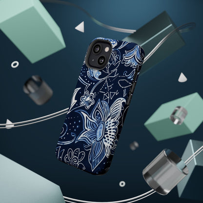 Floral Navy Magnetic Impact - Resistant Phone Case — Blue Paisley Protection - DIGITAL X