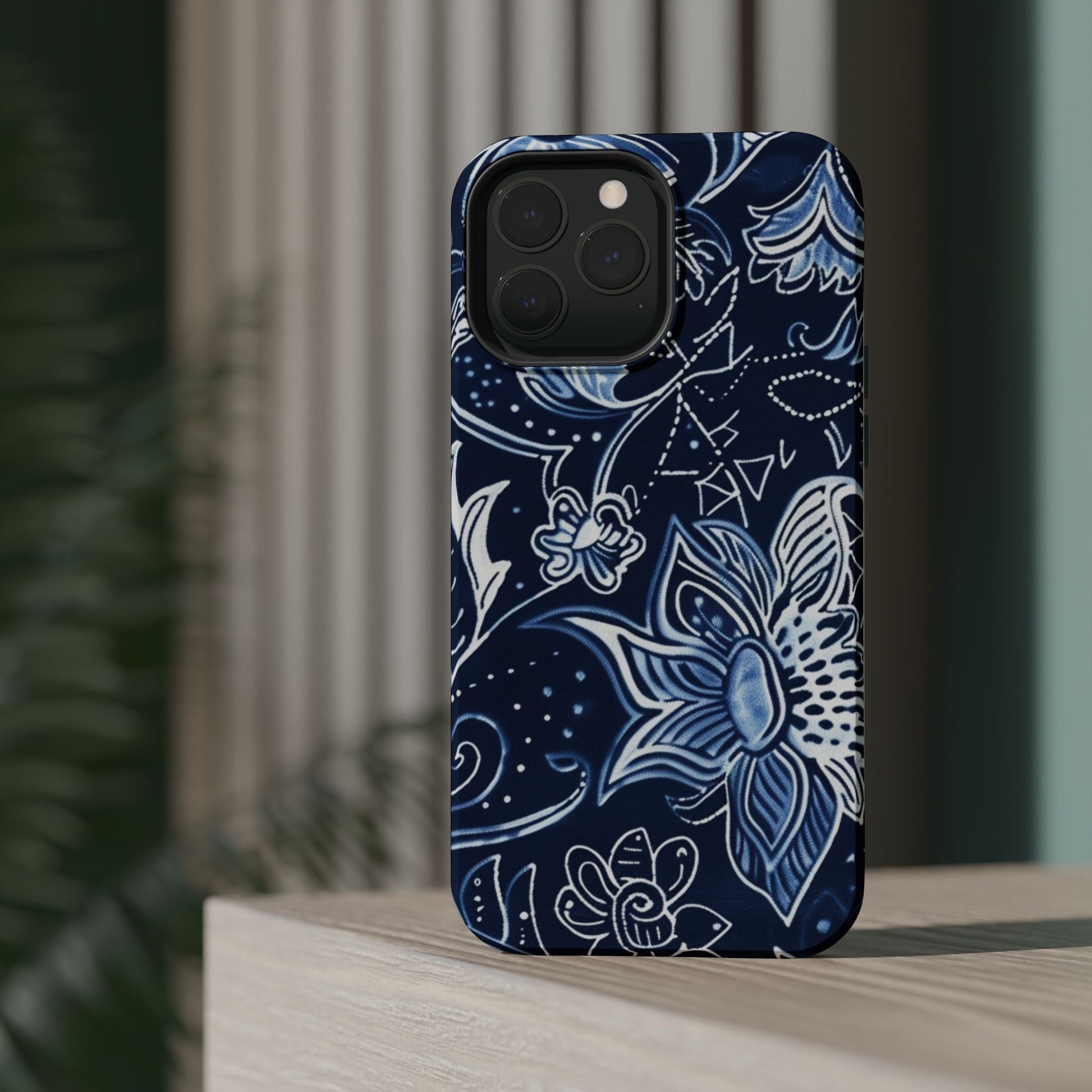 Floral Navy Magnetic Impact - Resistant Phone Case — Blue Paisley Protection - DIGITAL X