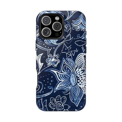 Floral Navy Magnetic Impact - Resistant Phone Case — Blue Paisley Protection - DIGITAL X