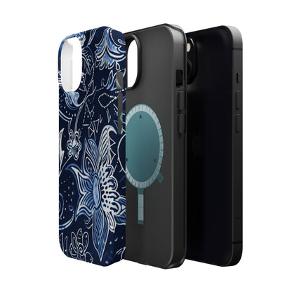 Floral Navy Magnetic Impact - Resistant Phone Case — Blue Paisley Protection - DIGITAL X