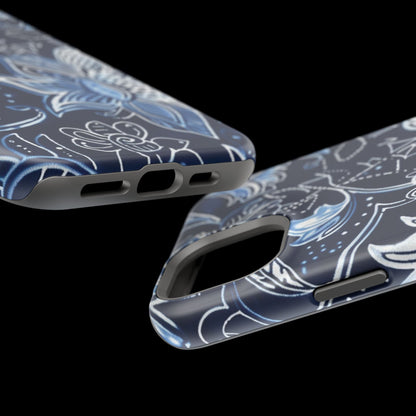 Floral Navy Magnetic Impact - Resistant Phone Case — Blue Paisley Protection - DIGITAL X