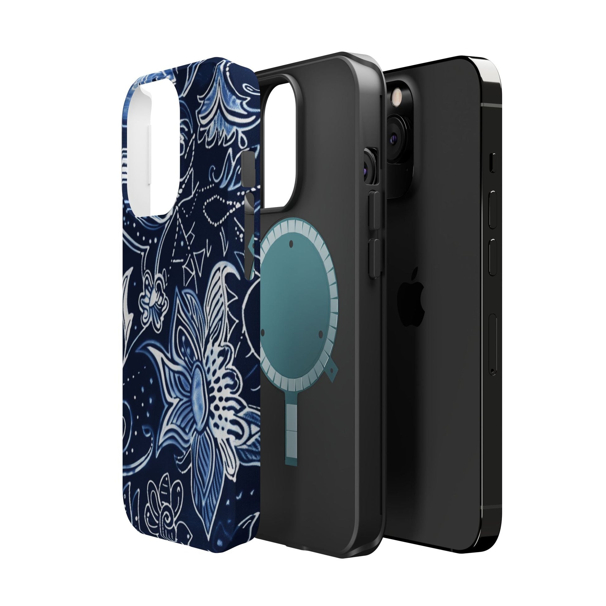 Floral Navy Magnetic Impact - Resistant Phone Case — Blue Paisley Protection - DIGITAL X