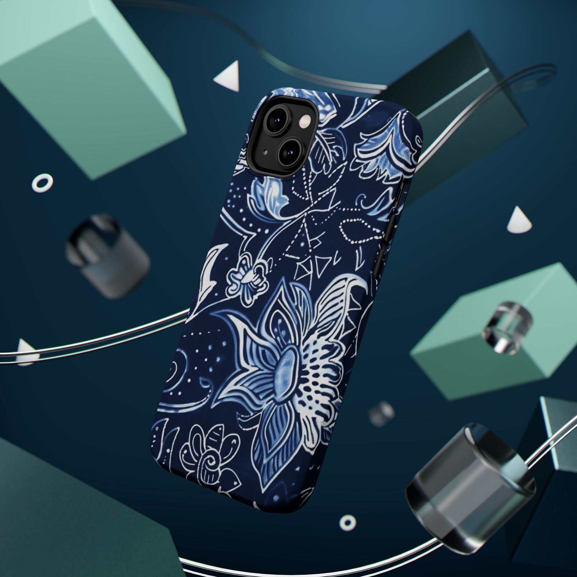 Floral Navy Magnetic Impact - Resistant Phone Case — Blue Paisley Protection - DIGITAL X