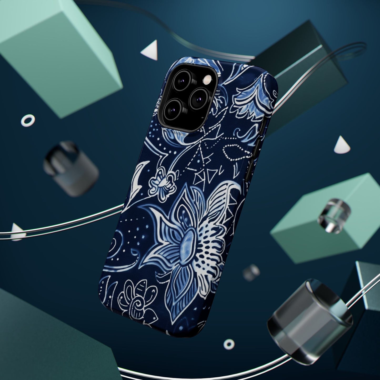 Floral Navy Magnetic Impact - Resistant Phone Case — Blue Paisley Protection - DIGITAL X