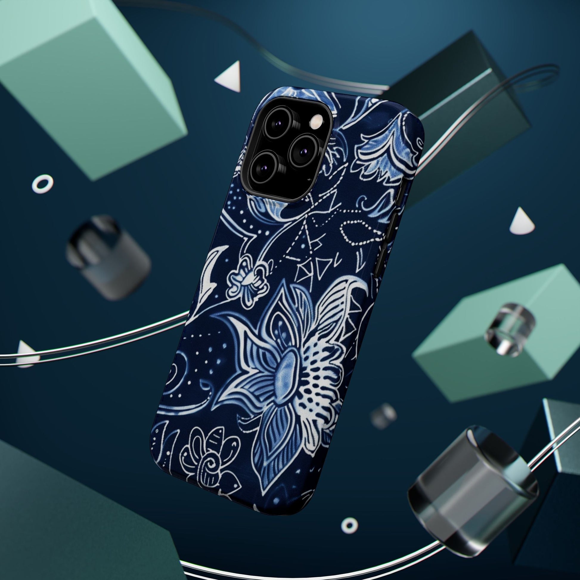 Floral Navy Magnetic Impact - Resistant Phone Case — Blue Paisley Protection - DIGITAL X
