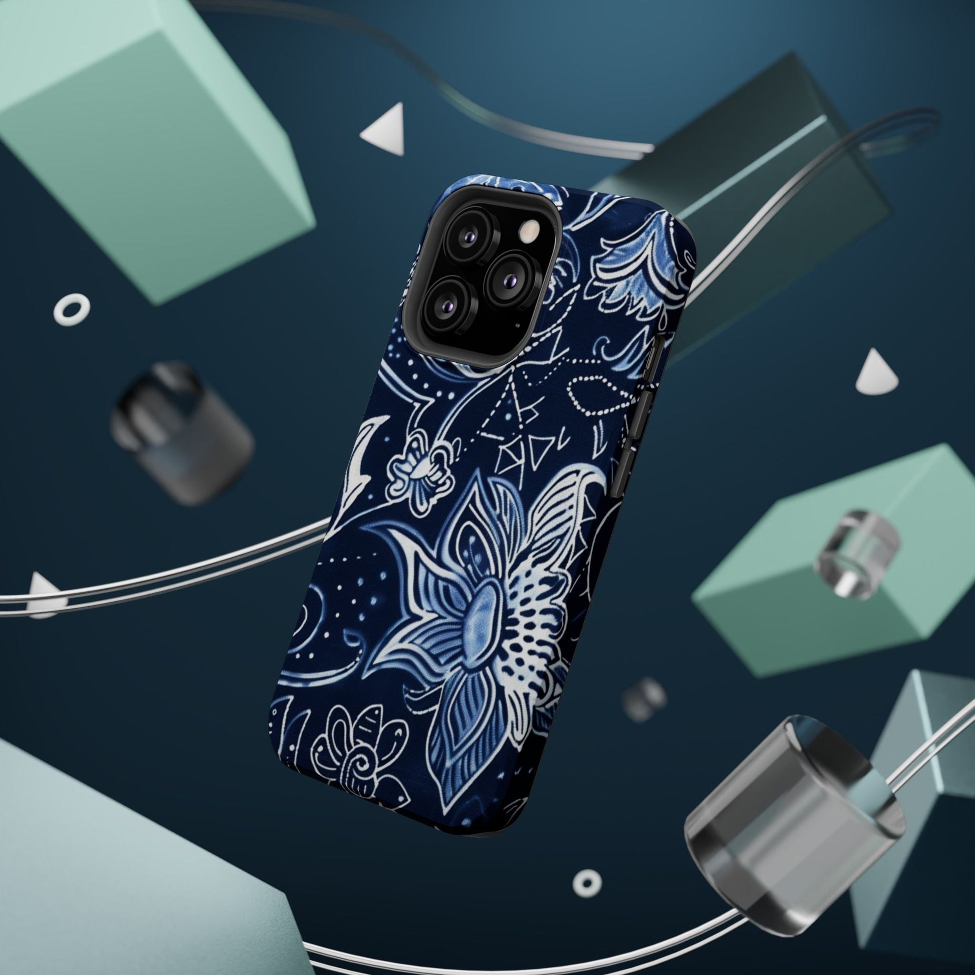 Floral Navy Magnetic Impact - Resistant Phone Case — Blue Paisley Protection - DIGITAL X