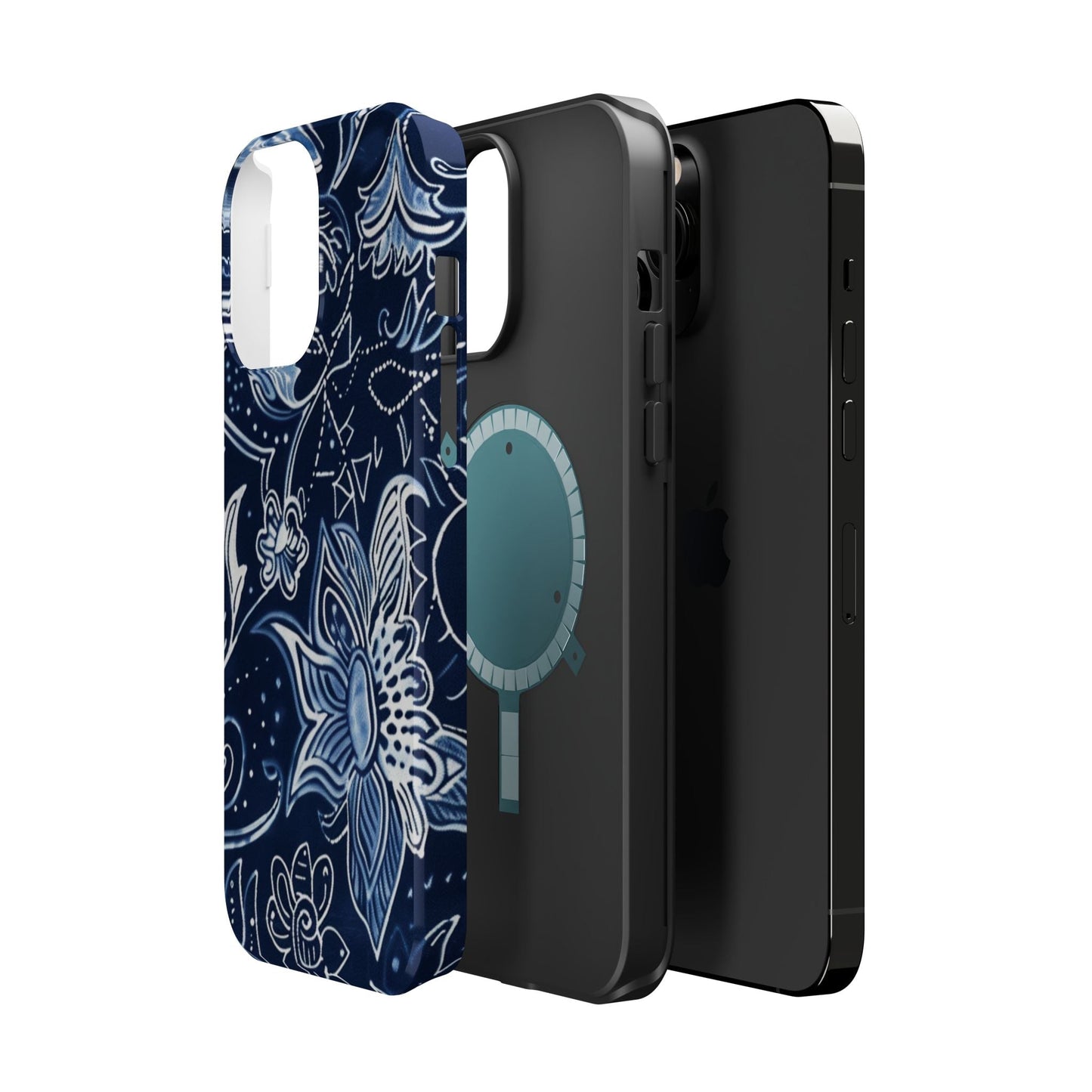 Floral Navy Magnetic Impact - Resistant Phone Case — Blue Paisley Protection - DIGITAL X