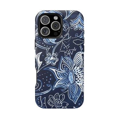 Floral Navy Magnetic Impact - Resistant Phone Case — Blue Paisley Protection - DIGITAL X