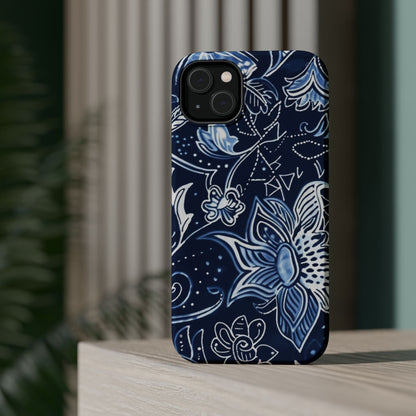 Floral Navy Magnetic Impact - Resistant Phone Case — Blue Paisley Protection - DIGITAL X