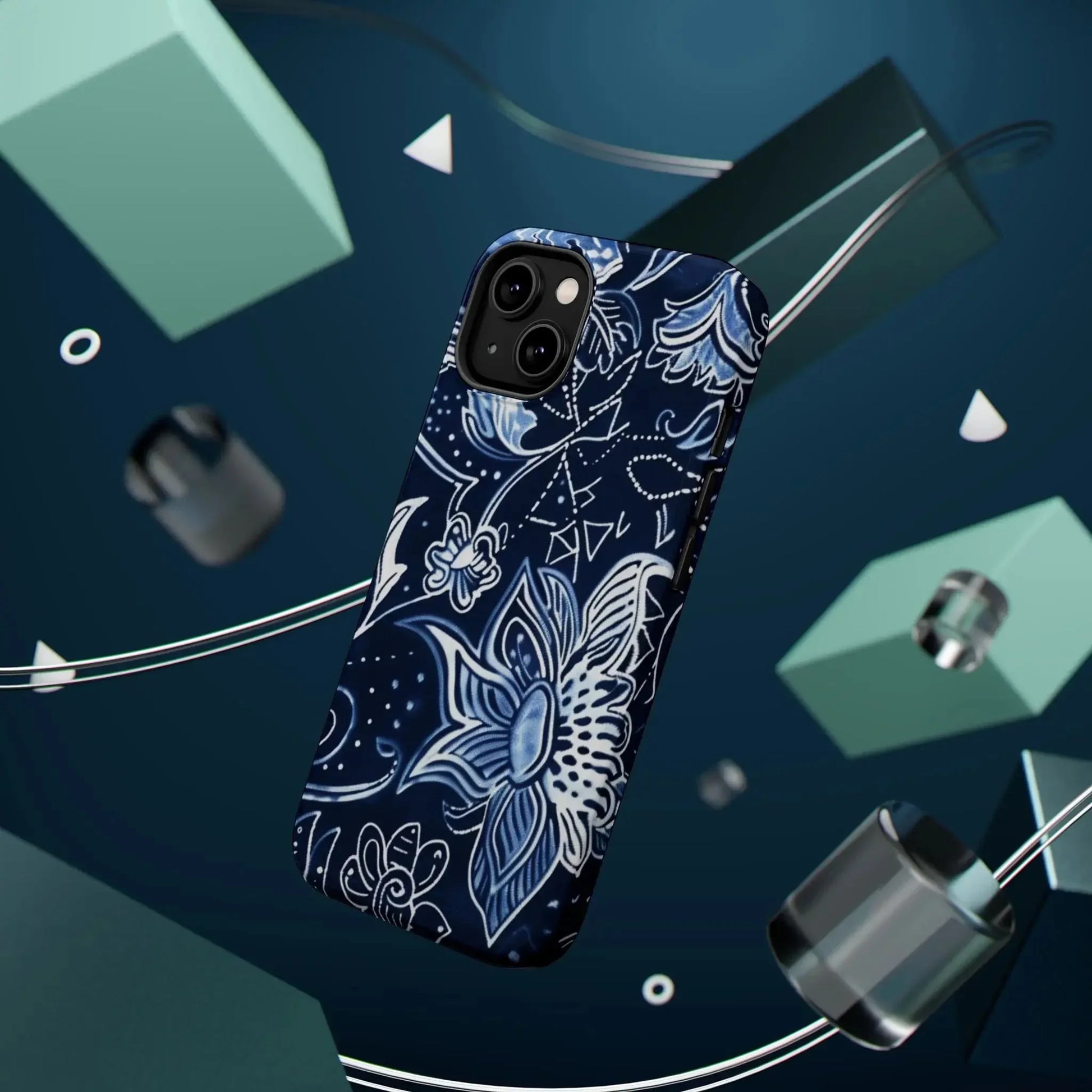 Floral Navy Magnetic Impact - Resistant Phone Case — Blue Paisley Protection - DIGITAL X
