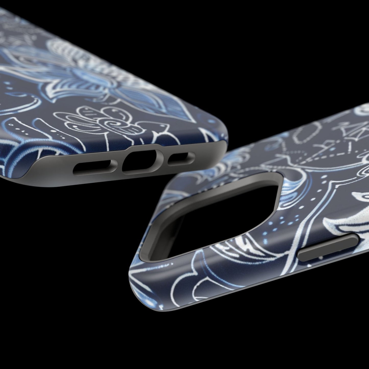 Floral Navy Magnetic Impact - Resistant Phone Case — Blue Paisley Protection - DIGITAL X