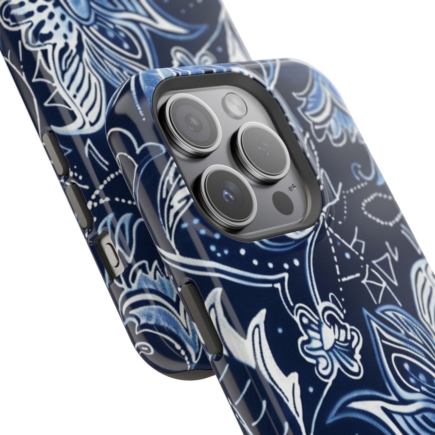 Floral Navy Magnetic Impact - Resistant Phone Case — Blue Paisley Protection - DIGITAL X