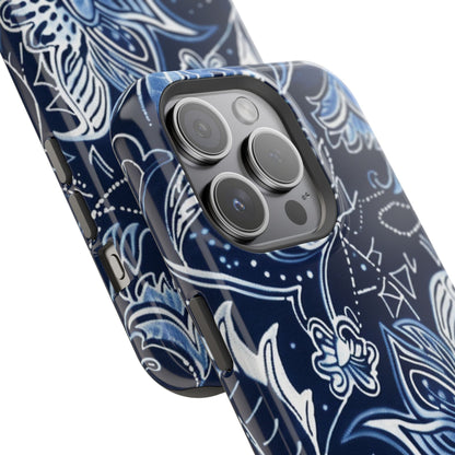Floral Navy Magnetic Impact - Resistant Phone Case — Blue Paisley Protection - DIGITAL X
