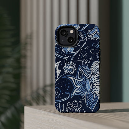 Floral Navy Magnetic Impact - Resistant Phone Case — Blue Paisley Protection - DIGITAL X