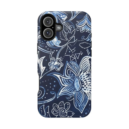 Floral Navy Magnetic Impact - Resistant Phone Case — Blue Paisley Protection - DIGITAL X