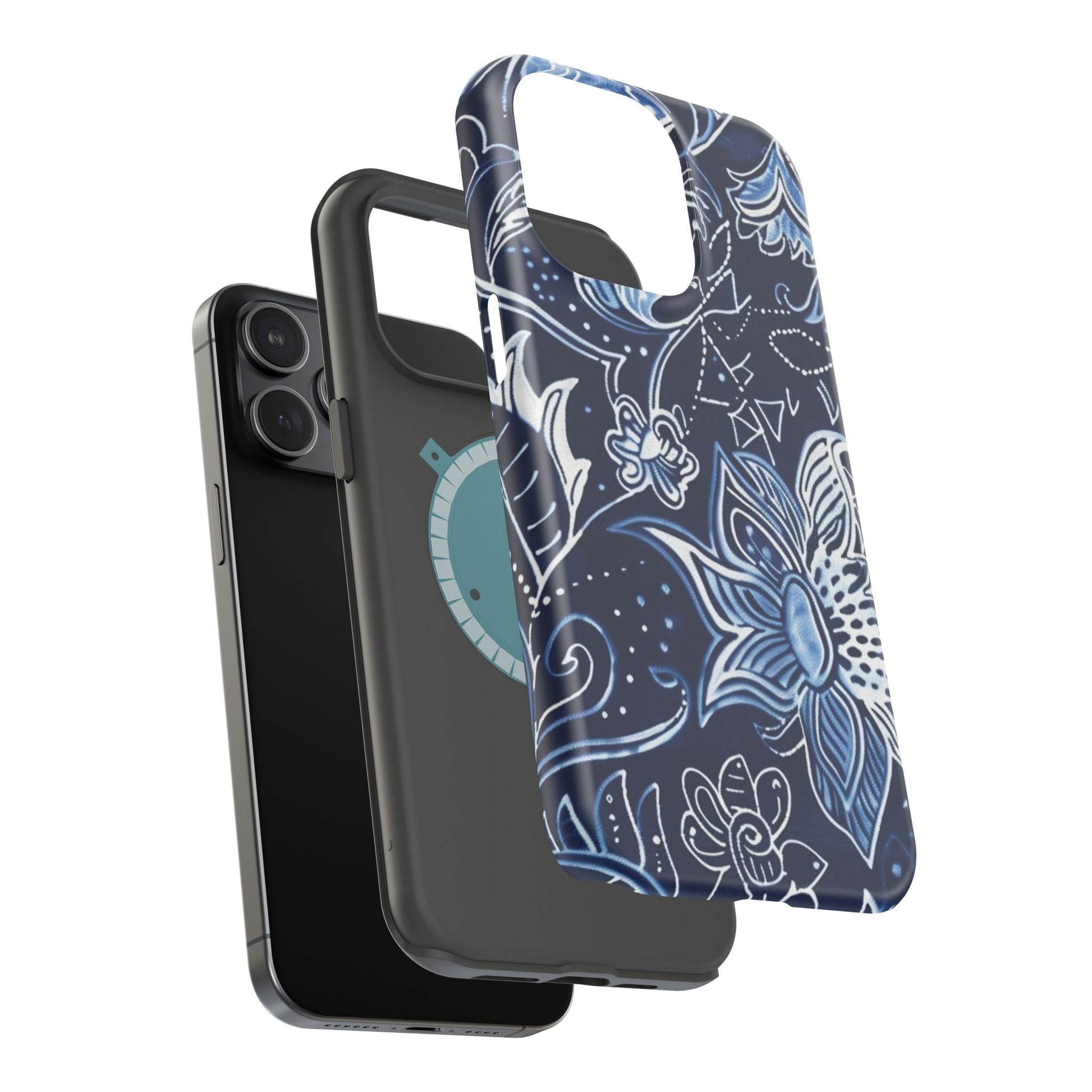 Floral Navy Magnetic Impact - Resistant Phone Case — Blue Paisley Protection - DIGITAL X