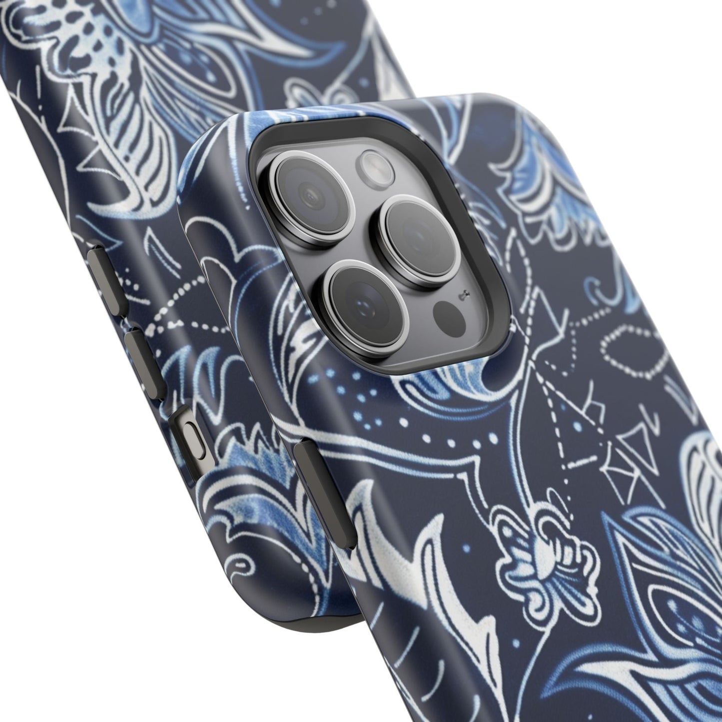 Floral Navy Magnetic Impact - Resistant Phone Case — Blue Paisley Protection - DIGITAL X