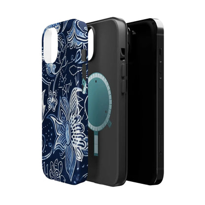 Floral Navy Magnetic Impact - Resistant Phone Case — Blue Paisley Protection - DIGITAL X