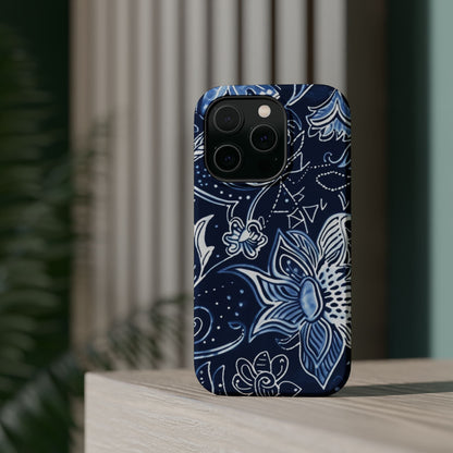 Floral Navy Magnetic Impact - Resistant Phone Case — Blue Paisley Protection - DIGITAL X
