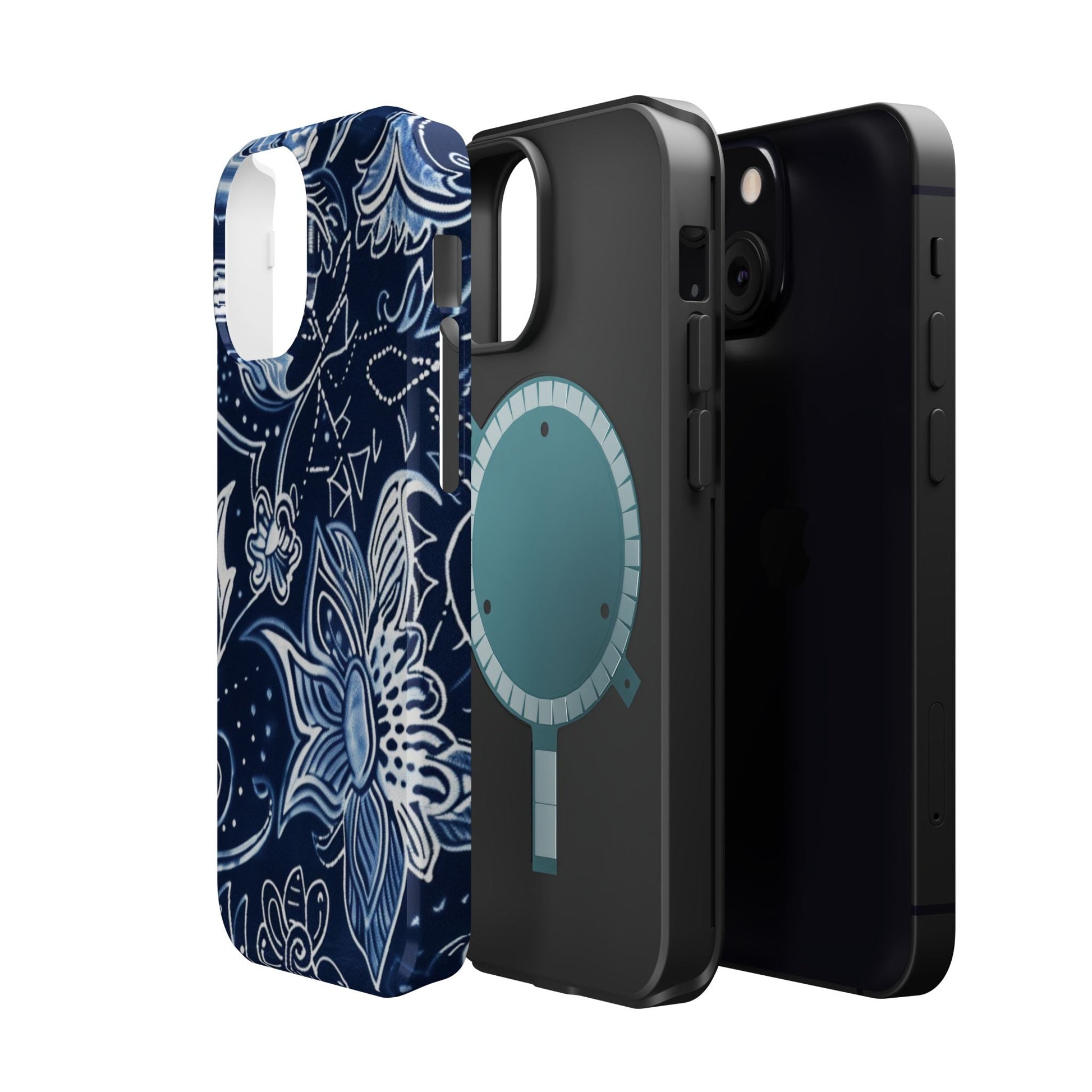Floral Navy Magnetic Impact - Resistant Phone Case — Blue Paisley Protection - DIGITAL X