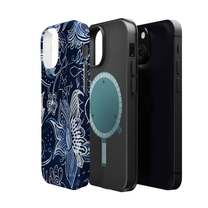 Floral Navy Magnetic Impact - Resistant Phone Case — Blue Paisley Protection - DIGITAL X