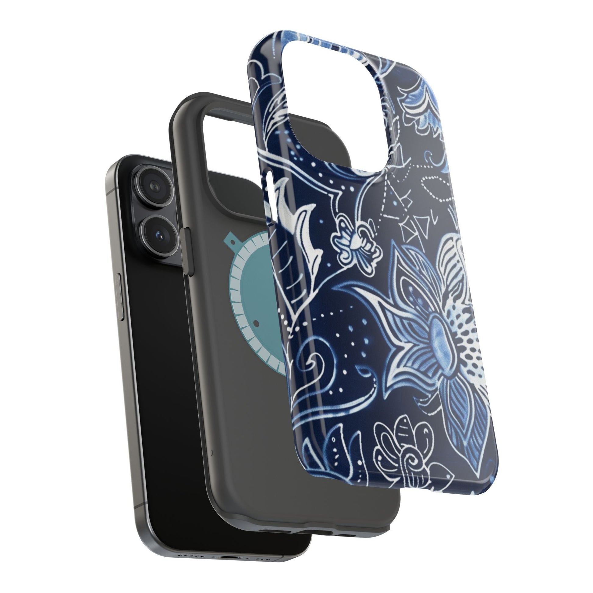 Floral Navy Magnetic Impact - Resistant Phone Case — Blue Paisley Protection - DIGITAL X