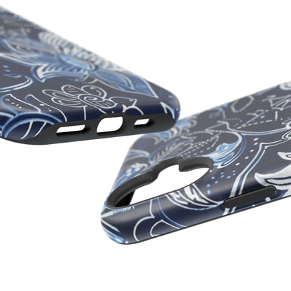 Floral Navy Magnetic Impact - Resistant Phone Case — Blue Paisley Protection - DIGITAL X