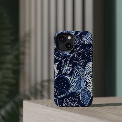 Floral Navy Magnetic Impact - Resistant Phone Case — Blue Paisley Protection - DIGITAL X