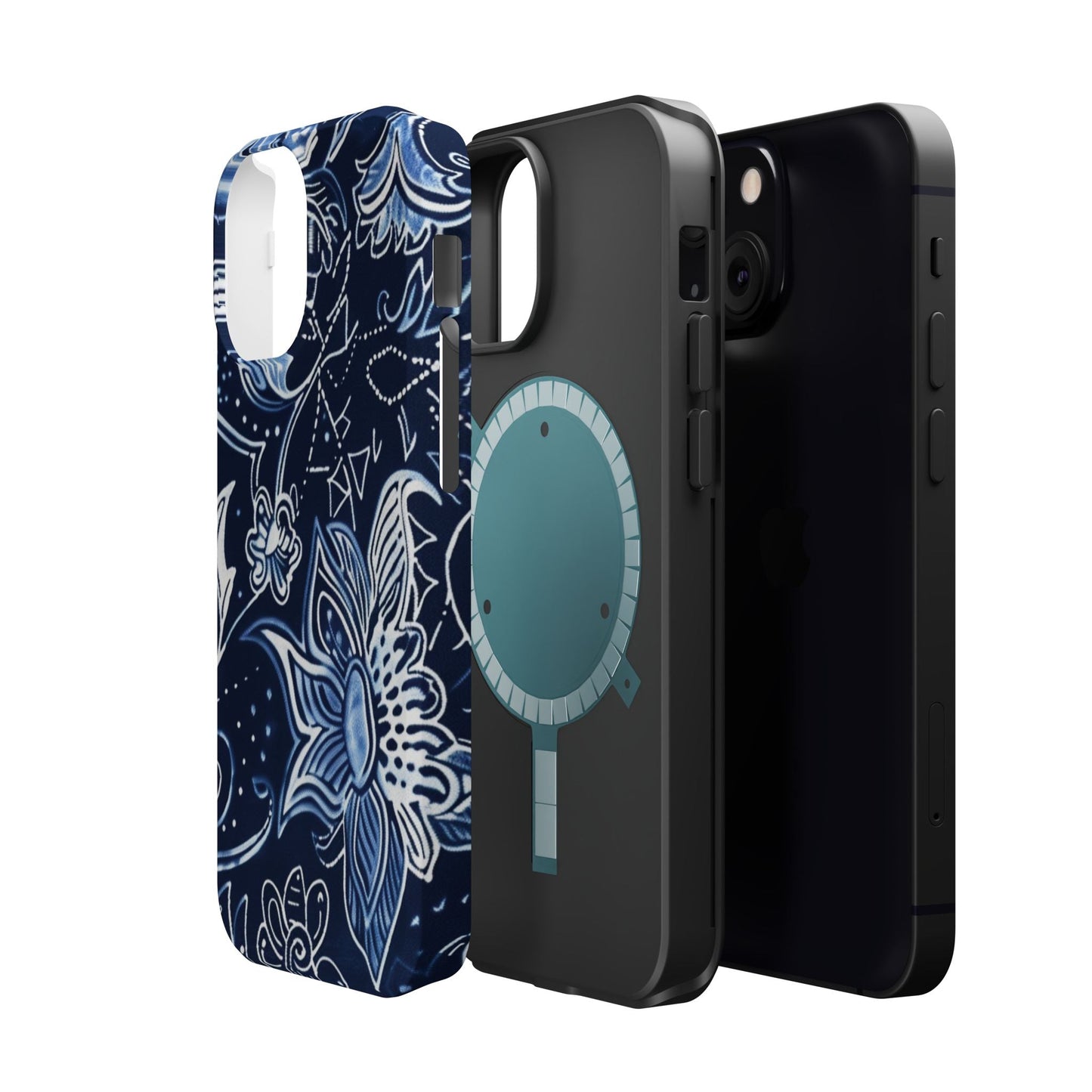 Floral Navy Magnetic Impact - Resistant Phone Case — Blue Paisley Protection - DIGITAL X