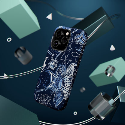 Floral Navy Magnetic Impact - Resistant Phone Case — Blue Paisley Protection - DIGITAL X
