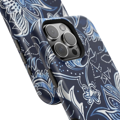 Floral Navy Magnetic Impact - Resistant Phone Case — Blue Paisley Protection - DIGITAL X